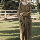 Shan Qian Nianyi, spring and autumn cotton and linen literary and retro washed old robes loose and comfortable organ pleated dress