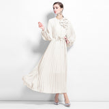 celebrity temperament dress women's high-end sense unique design flower slim and thin pleated long dress