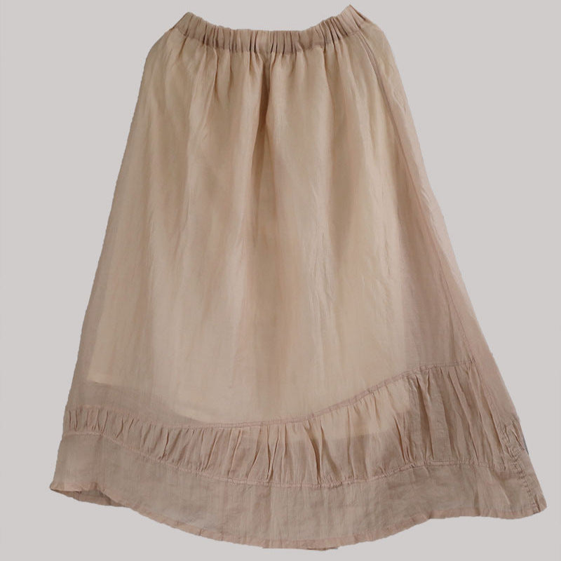 Shan Qian Nianyi, simple and atmospheric solid color women's medium and long skirt literary ramie double-layer skirt in spring and autumn