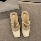 2025  popular new autumn and winter fluffy shoes wear women's shoes thick heel velvet cotton shoes temperament  bag head half slippers