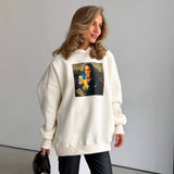 Mona Lisa funny fun print hooded loose lazy oversize long sleeve sweater jacket women