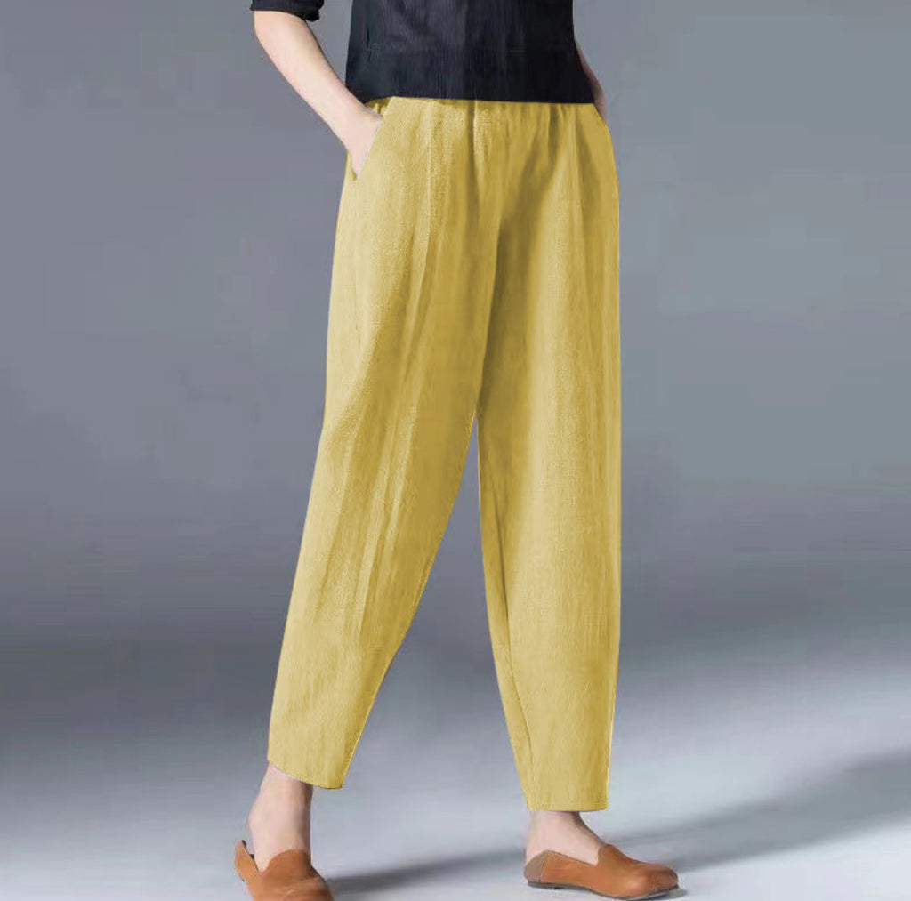 GOOSUDU Women's Cotton and Linen Wide-Leg Pants  Summer New Loose plus Size Harem All-Match Linen Ankle Length Casual Pants Outer Wear