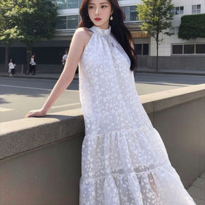 24 Summer new high-end temperament vest long dress hanging neck medium and long sleeveless dress L2149