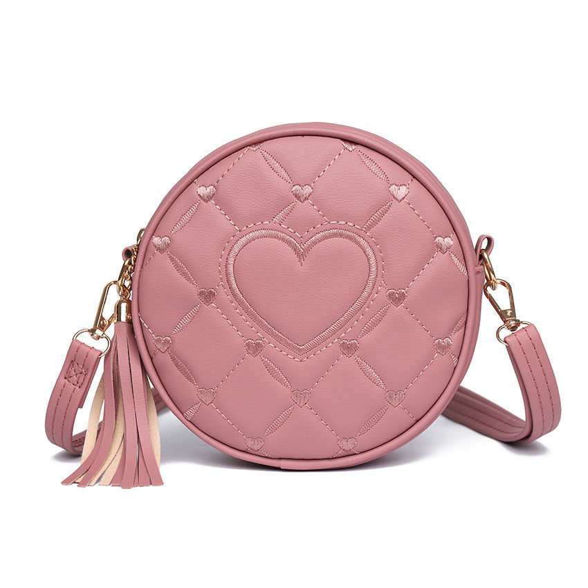 GOOSUDU 2025Crossbody bag love small round bag popular autumn new New fringed women's bag fashion portable shoulder PU small bag