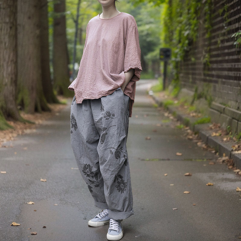 Shan Qian Nianyi, summer literary and elegant cotton and linen T-shirt, small man is thin, breathable and comfortable, irregular clip top