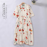 summer new temperament national style literary pomegranate printing Chinese style improved cheongsam loose retro dress women