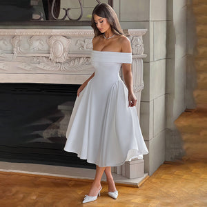 2025 style New popular autumn new product fashionable and sexy one-word collar temperament elegant solid color tube top dress