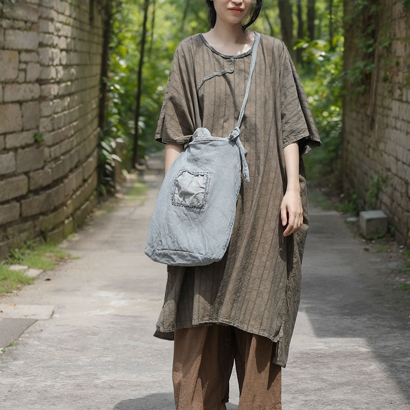 Shan Qian Nianyi, summer new Chinese-style simple Zen robe literary retro ramie jacquard plaid dress