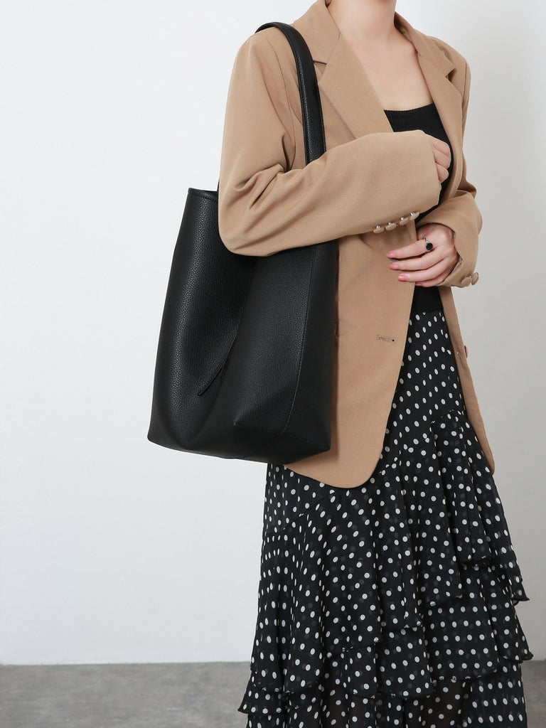 GOOSUDU 2025 Guangzhou genuine leather large-capacity women's bag 2022 tote bag minimalist cowhide bucket shoulder bag portable underarm bag