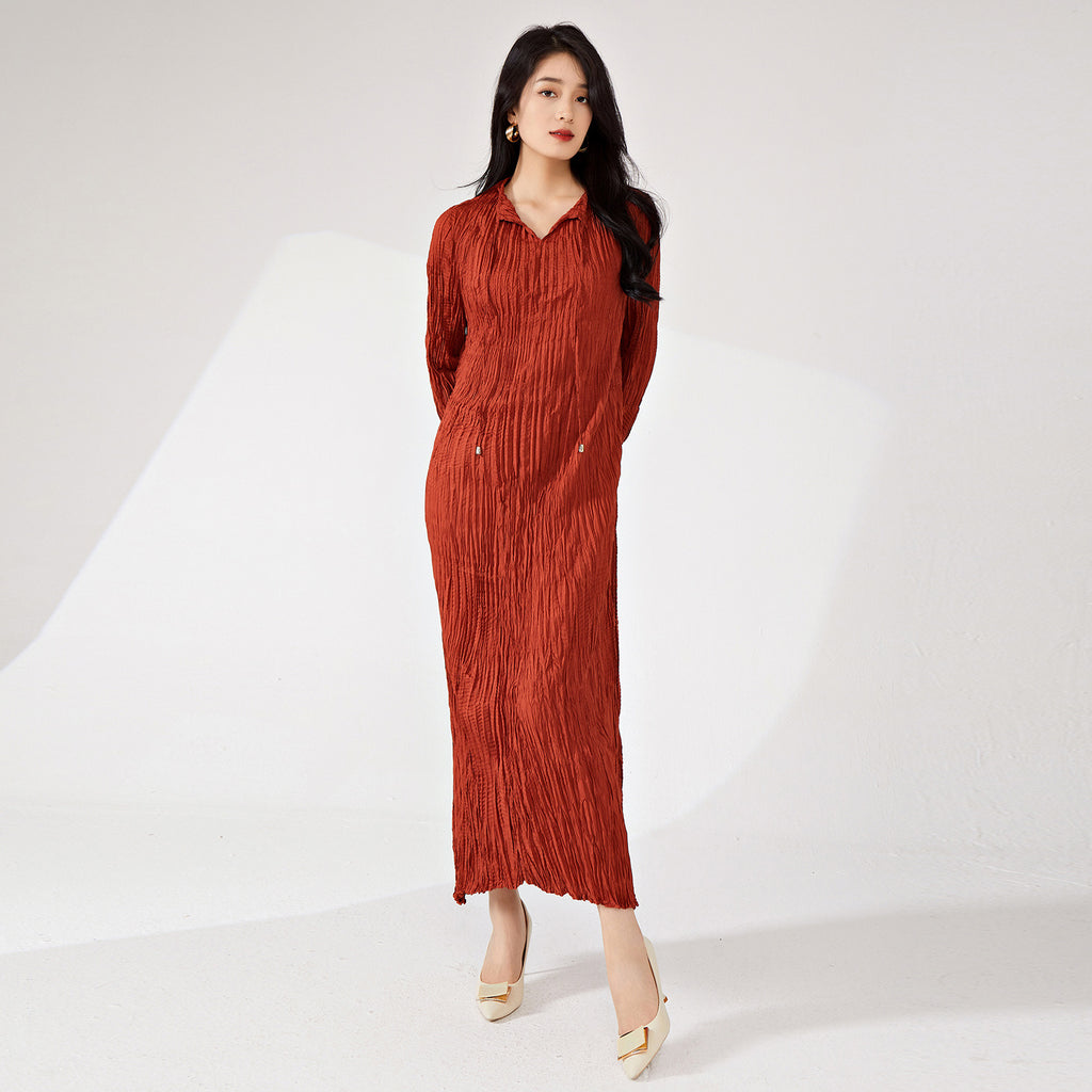 2025 Nanyou high-end women's clothing long-sleeved dress spring and autumn women's design irregular pleated skirt long high-end sense