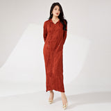 2025 Nanyou high-end women's clothing long-sleeved dress spring and autumn women's design irregular pleated skirt long high-end sense