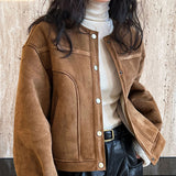 2025 Philadelphia sunset suede lamb wool short coat women's autumn and winter fur integrated thickened warm small jacket