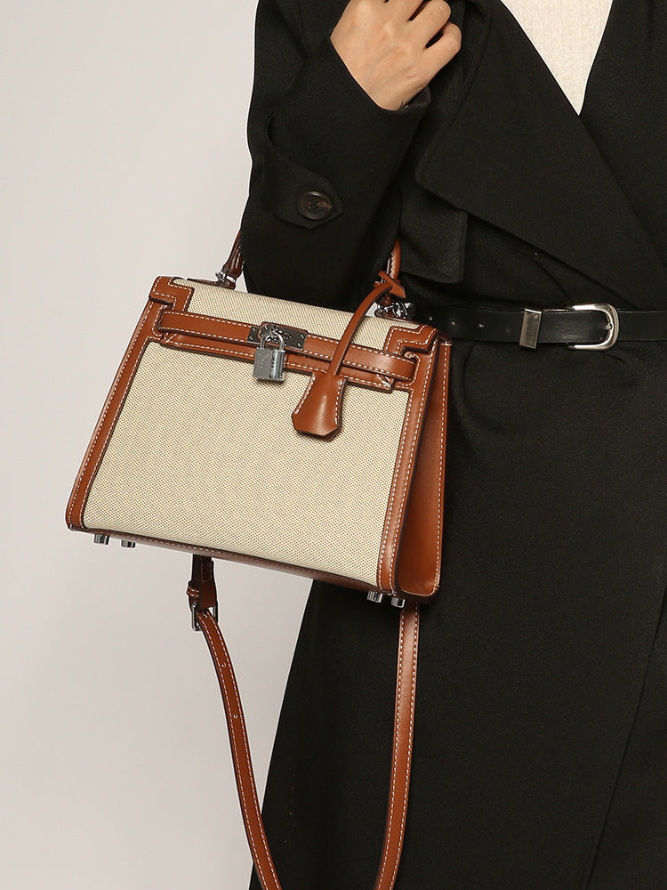 GOOSUDU 2025 New fashion classic splicing canvas second-generation Kelly bag high-end single shoulder oblique span portable women's bag New explosion