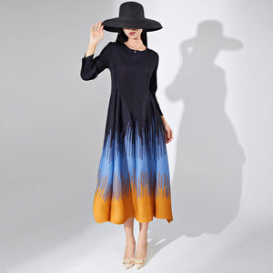 2025 Processing Customized Hot Trade Women's Clothing New Long Sleeve Printed Crew Neck Dress  Folded Long A-shaped Dress