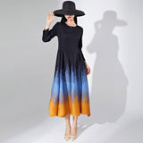 2025 Processing Customized Hot Trade Women's Clothing New Long Sleeve Printed Crew Neck Dress  Folded Long A-shaped Dress