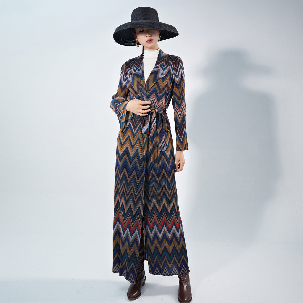 2025 New Chinese pleated trench coat women's clothing new ethnic style loose lace-up fashion robe with cardigan coat