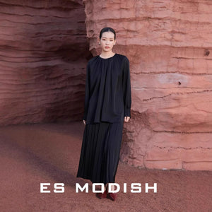 2025 ES MODISH spring new retro style solid color round neck pullover shirt + pleated skirt suit for girls