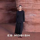 2025 ES MODISH spring new retro style solid color round neck pullover shirt + pleated skirt suit for girls