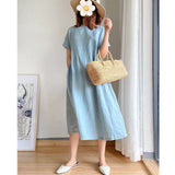 Simple literary and artistic fan loose and thin cotton and linen dress women's summer  new large size fat mm medium and long skirt
