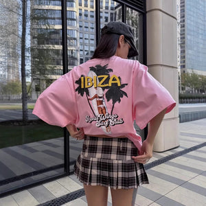 New  summer fashion n women's clothing new vacation printing T-shirt short sleeve printing basic simple T