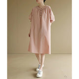 Literary retro crew neck short-sleeved dress  summer new loose large size small medium and long women's dress