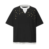 2025 8571 2025n street 2025 summer fake two pieces metal design men's loose senior sense neutral short-sleeved T-shirt