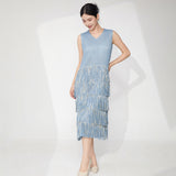 2025 Women's summer suit two-piece skirt bronzing blazer sleeveless fringed dress temperament commuter pleated suit
