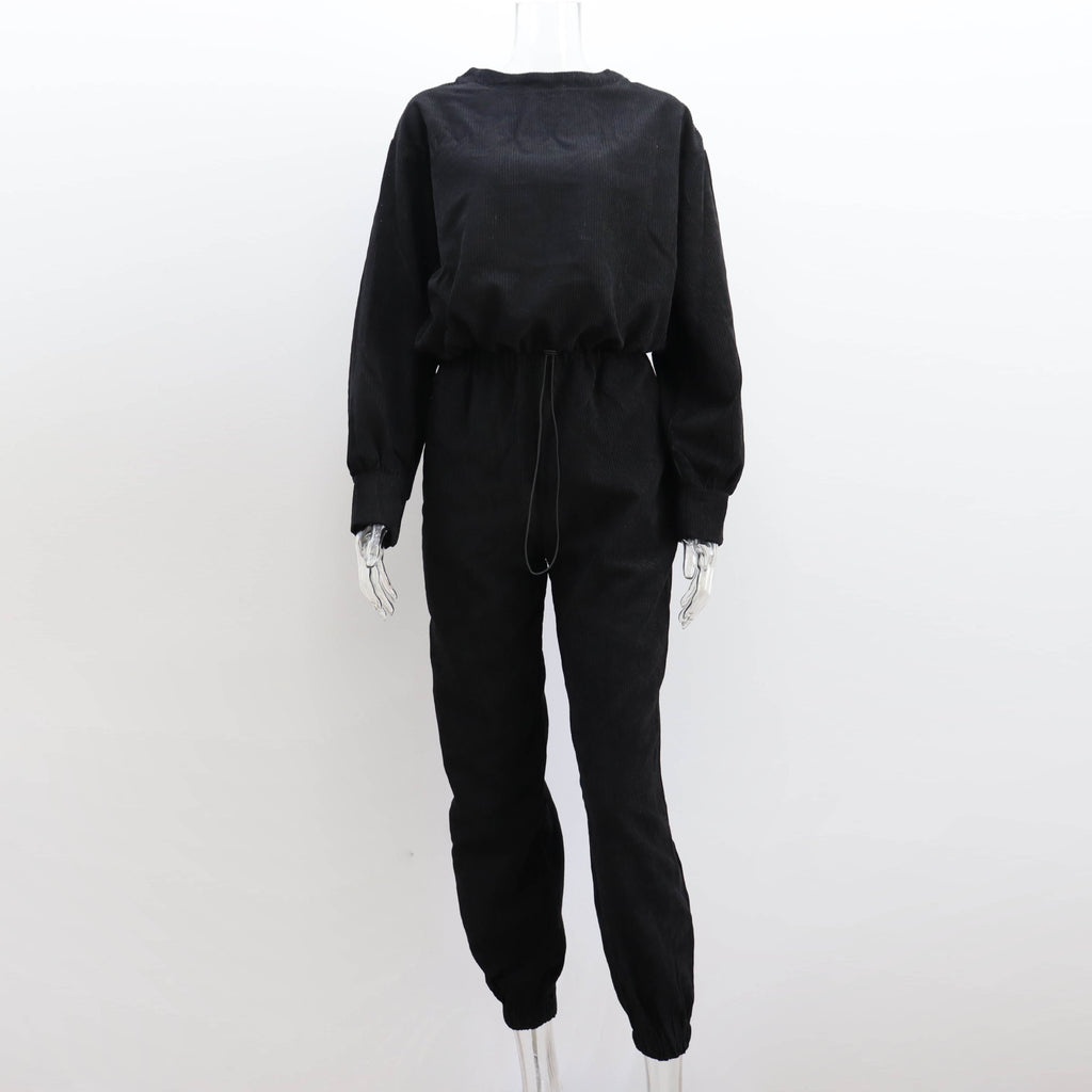 GOOSUDU New autumn and winter new corduroy solid color round neck pullover long sleeve two-piece suit fashionable casual trousers suit women