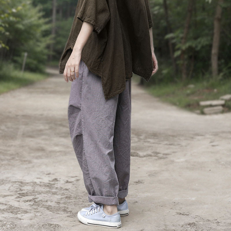 Shan Qian Nianyi, new products in spring and autumn are sand washed and old, literary and retro, loose and thin, casual side-pleated wide-leg pants.