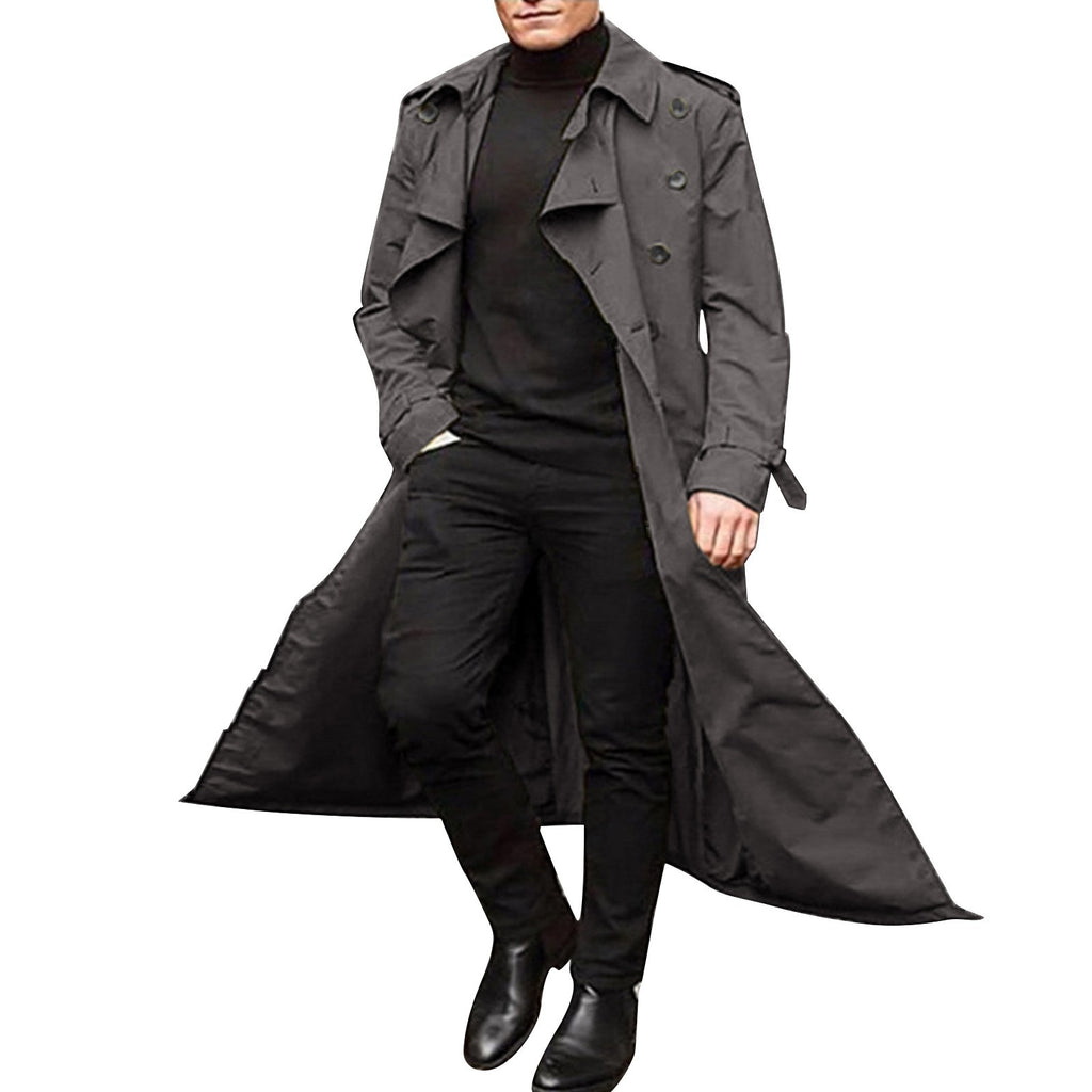 2025 men's medium and long trench coat  men's long trench coat fashion trench coat casual outer men's belt