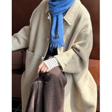 2025 popular winter new coat Korean version of high-end lazy style medium and long with small bag cashmere coat 8639