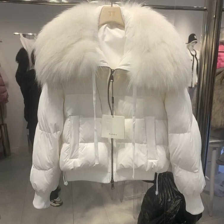 European Version Winter New Light Luxury All-match Big Fur Collar Loose Women's Long-Sleeved Bread Korean Version Down Jack