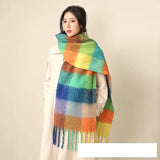 Thick Warm Winter Scarf  New Women Plaid Design Pashmina Shawls Cashmere Shawl Lady Wrap Tassel Scarves Knitted Men Foulard