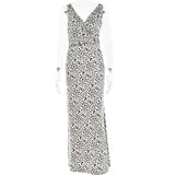 Elegant Deep V Neck Backless Slim Evening Long Dress Women Sexy Leopard Print Slip Maxi Dress Party Clubwear new