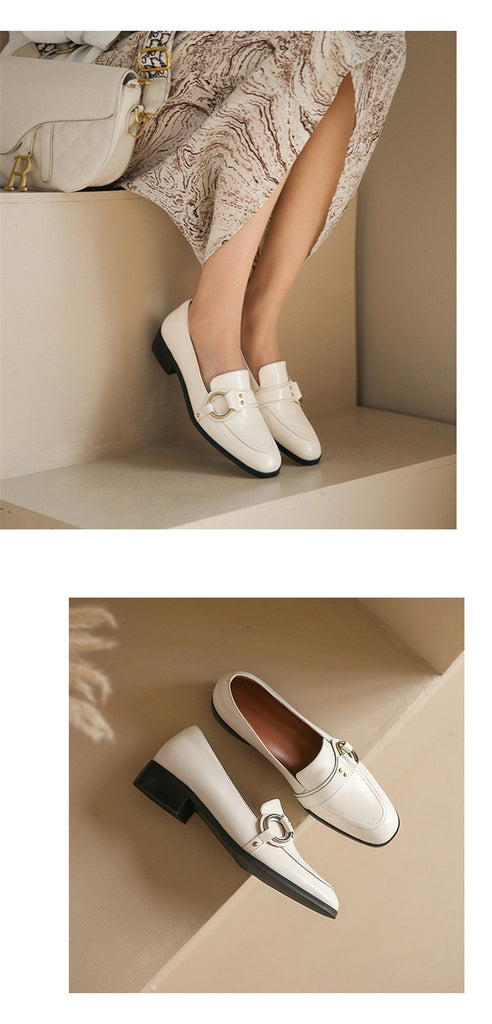 woloong   Spring New Genuine Leather Women Shoes Fashion Retro Slip-On Loafers Shoes Square Toe Shoes Woman Zapatos De Mujer Flats