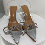 woloong New Brand Women Slingback Shoes Fashion PVC Transparent Ladies Elegant Sandals Thin High Heel Pointed Toe Mules S