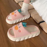 woloong  Four Season Home Non Slip Thick Sole Mute Hemp Cotton Women Slippers Cute Cartoon Shape Men Indoor Shoes New Arrival
