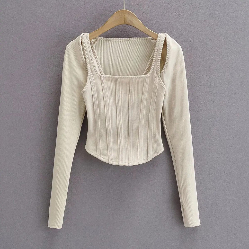 Women Striped Stitching Slim T-shirt Female 2 In 1 Shrug Set Co-ord Crop Shrug And Corset Tank Tops Set Y2k Streetwear New