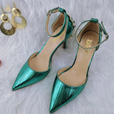 woloong New Arrival Sexy High Heel Pointed Elegant Noble Green Color Ladies Shoes and Bag Set For Any Occasion