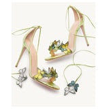 woloong Green Yellow Butterfly Sandals Back Lace Up Blue Red Thin High Heel Sandals New Summer Shoes For Women Stilettos Sandals