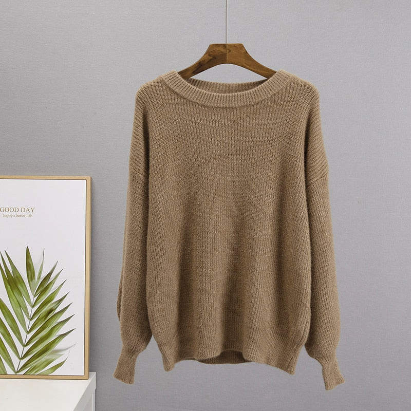 Hirsionsan Soft Warm Knitted Cashmere Sweaters Women  New Winter Loose Solid Female Pullovers Basic Knitwear Jumper  12color