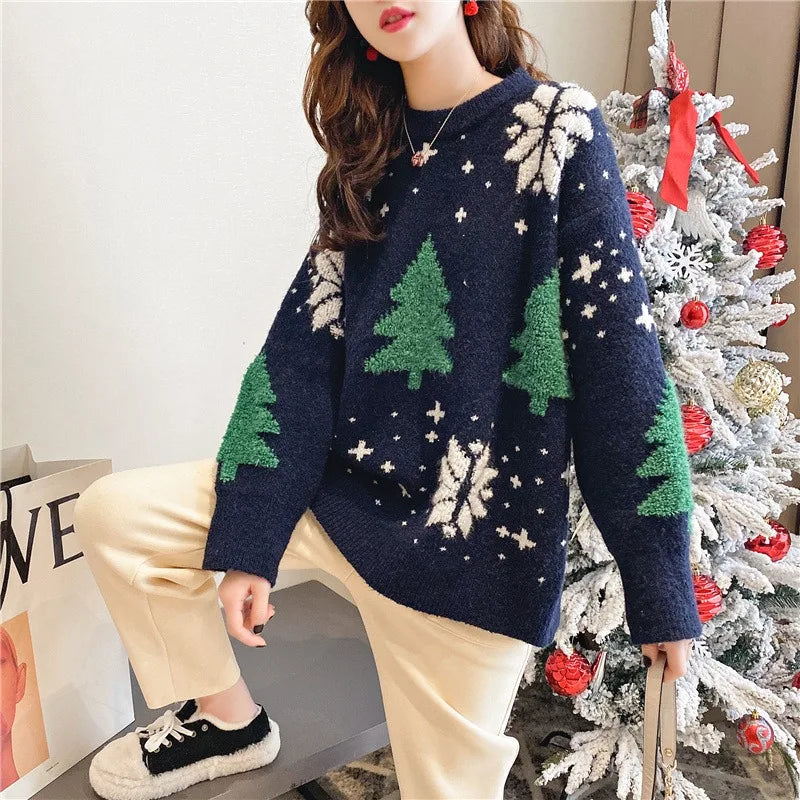 New Year Autumn and Winter New Super Hot Loose and Lazy Style Top Thickened Red Christmas Sweater  sweater women