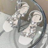 Sandals Women's Rhinestone Summer New Fashion Women's Shiny Butterfly Transparent High Heels Open Toe Sandalias Women's Shoes