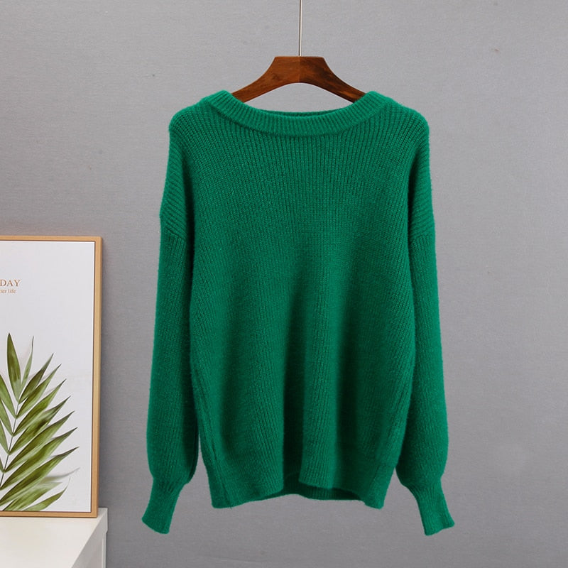 Hirsionsan Soft Warm Knitted Cashmere Sweaters Women  New Winter Loose Solid Female Pullovers Basic Knitwear Jumper  12color