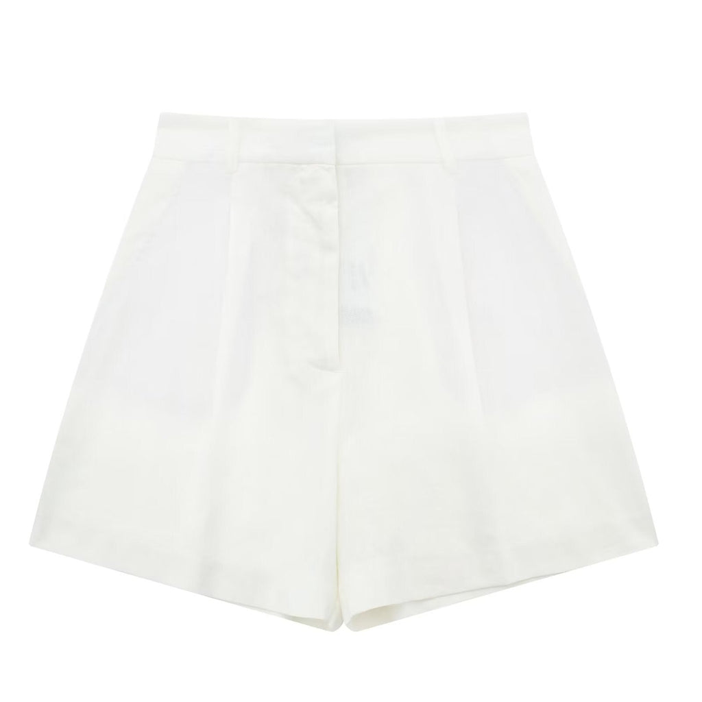 Linen V-neck Vest High Waist Shorts Sets Single Breasted Sleeveless Blazer Shorts 2 Pcs Set Women Fashion Commuter Suits