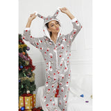 Women Winter Casual Nightwear Christmas Printed Long Sleeve Hooded Jumpsuit Loose Pajama Home Sleep Wear S/ M/ L/ XL/ XXL