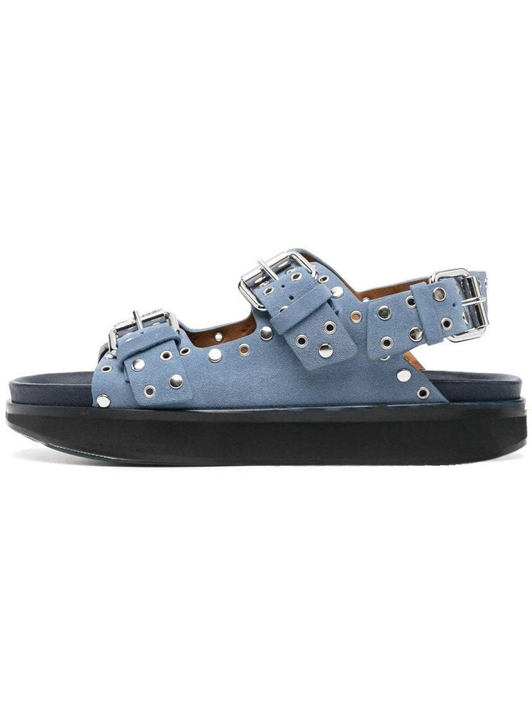 Women's Casual Metal Buckle Platform Sandals  Lolita Shoes Thick-Soled Rivet New Cowhide Open-Toe Beach Vacation Flat Slippers