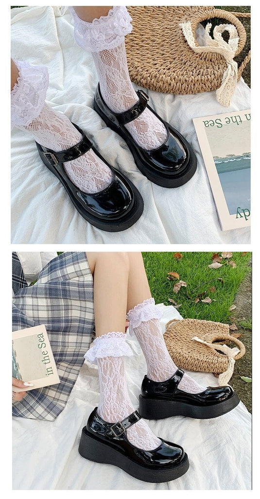 woloong  New Spring and Summer Women Mary Jane Shoes Sponge Cake Bottom Japanese Bowtie Student All-match Sweet Design Pumps
