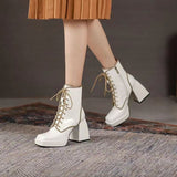 woloong  Thick Heel  Boots Autumn Winter New Fashion Side Zipper Lace Non-slip Waterproof Platform Thick-soled Women's Boots ANKLE