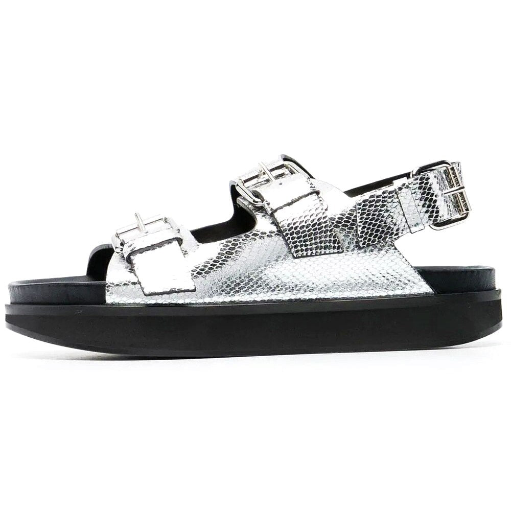 Women's Casual Metal Buckle Platform Sandals  Lolita Shoes Thick-Soled Rivet New Cowhide Open-Toe Beach Vacation Flat Slippers